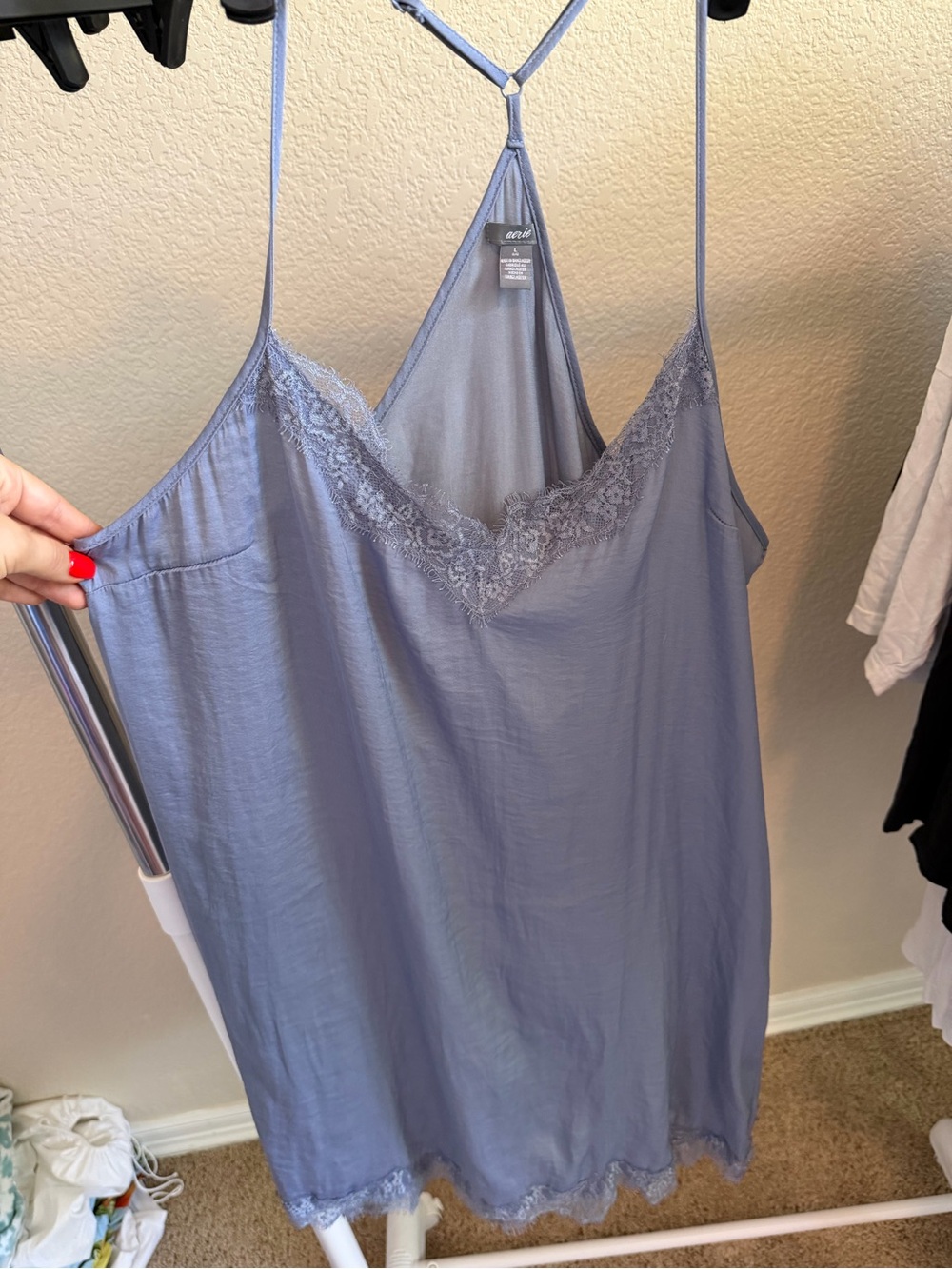 aerie Lace-Trim Slip Chemise in Slate Blue